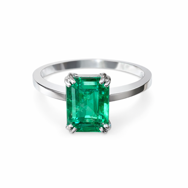 Pierścionek Hermitage ze szmaragdem z 18K białego złota r.12