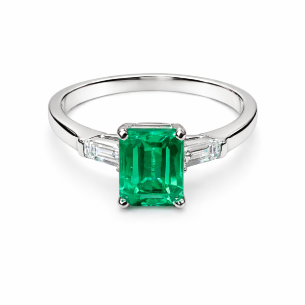 Pierścionek Hermitage ze szmaragdem oraz diamentami z 18K białego złota r.13