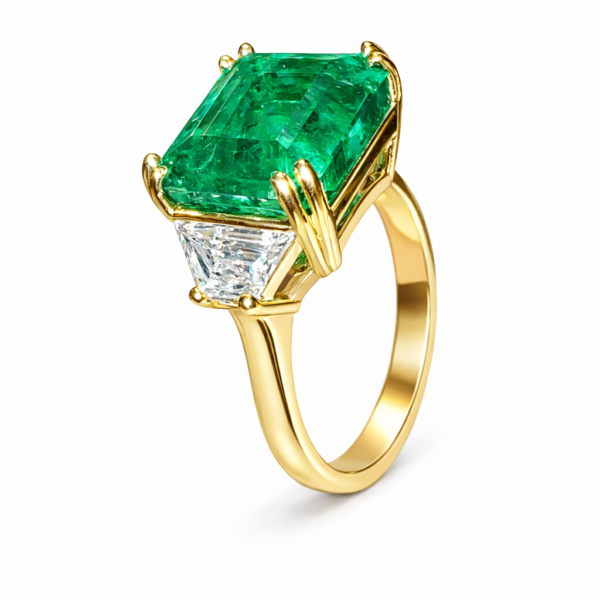 Pierścionek Hermitage ze szmaragdem i diamentami z 18K żółtego złota r.11