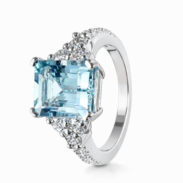 Pierścionek Hermitage z aquamarynem z 18K białego złota r.14