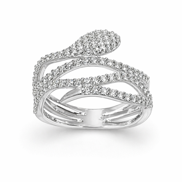 Pierścionek Hermitage Snake Thin z diamentami z 18K białego złota r.13