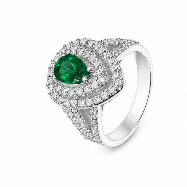 Pierścionek Hermitage z Tsaworytem oraz diamentami z 18K białego złota r.15